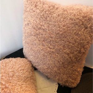 2 Big Beautiful Poodle Fur Throw Pillows Pink 18” x 18”
